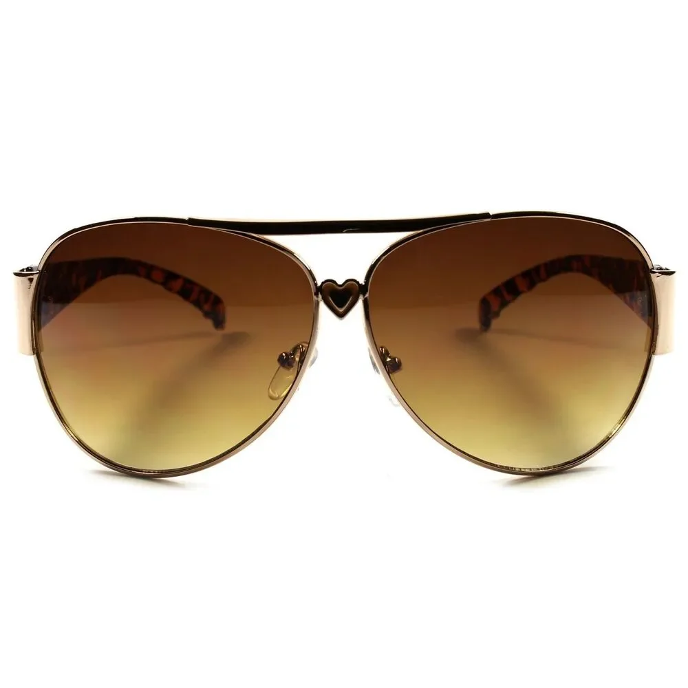 Designer Stylish Gold Tortoise Heart Shapes Temple Womens Classic Sunglasses